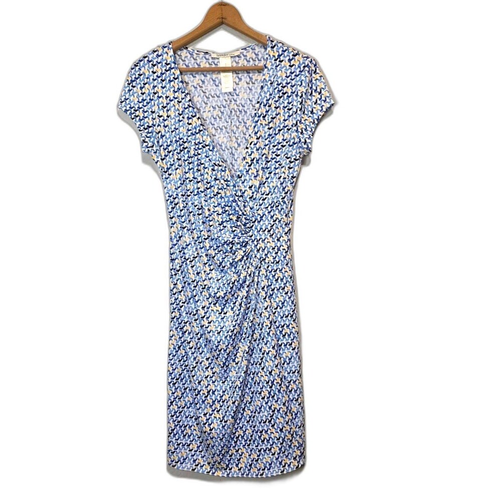 Laundry By Design Geometric Dress Ruched Side Cap Sleeve Coastal Resort Size 4